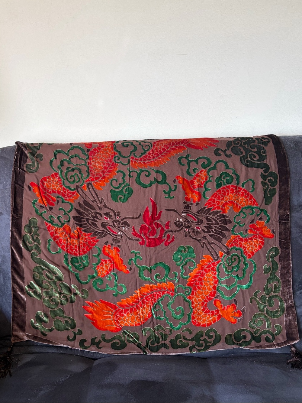 Gumpsby Mail Silk Velvet Embroidered Dragon Decorative Throw Blanket - 40.5"x42"